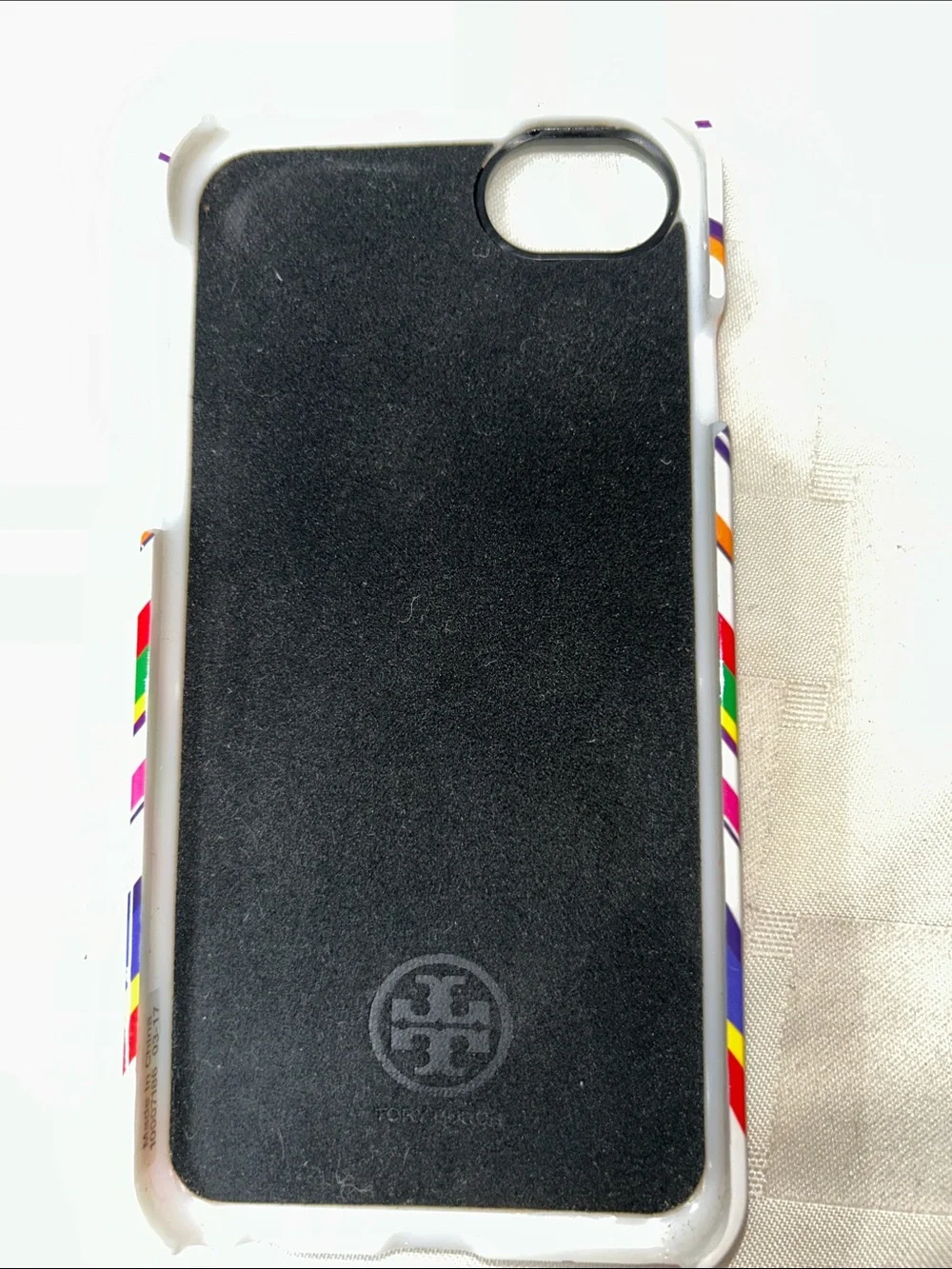 Tory Burch White Chevron Stripe iPhone Case with Multicolor Accents